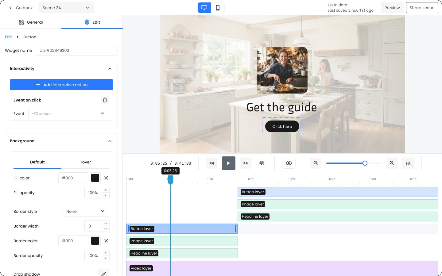 Interact: scene editor with button widget